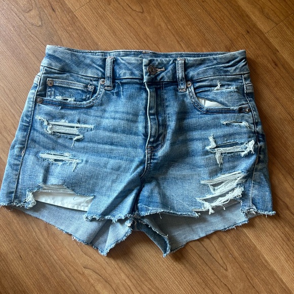 American Eagle Outfitters Blue Ripped Jean Shorts - Picture 1 of 4